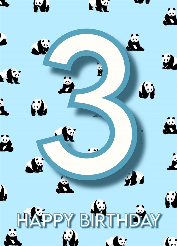 3rd Birthday Pandas Bright Blue Card