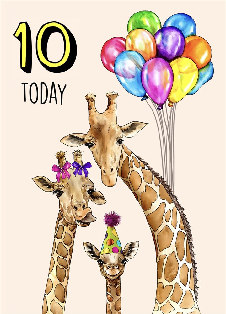 10th Birthday Lovely Giraffe Family Card