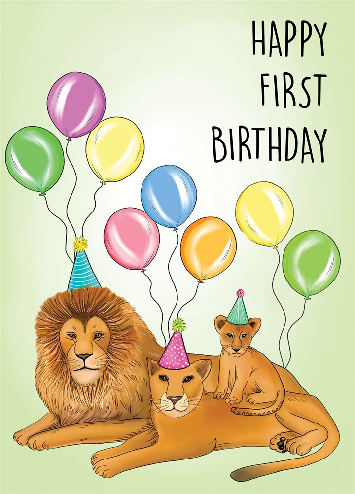 First Birthday Lion Cubs Card
