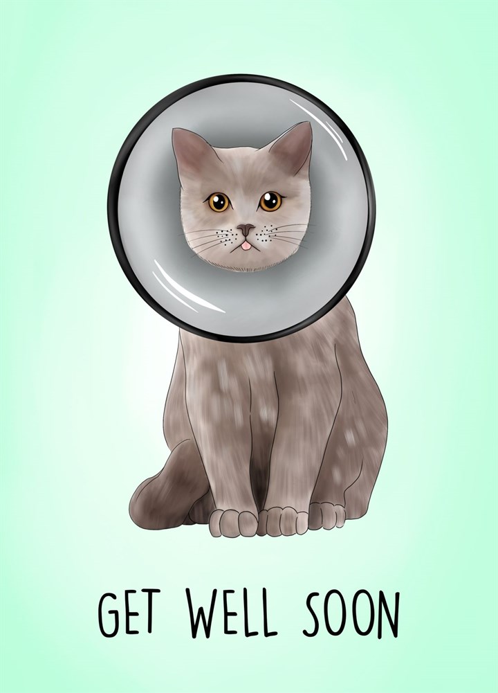 Get Well Soon - Cat In Cone Of Shame Card