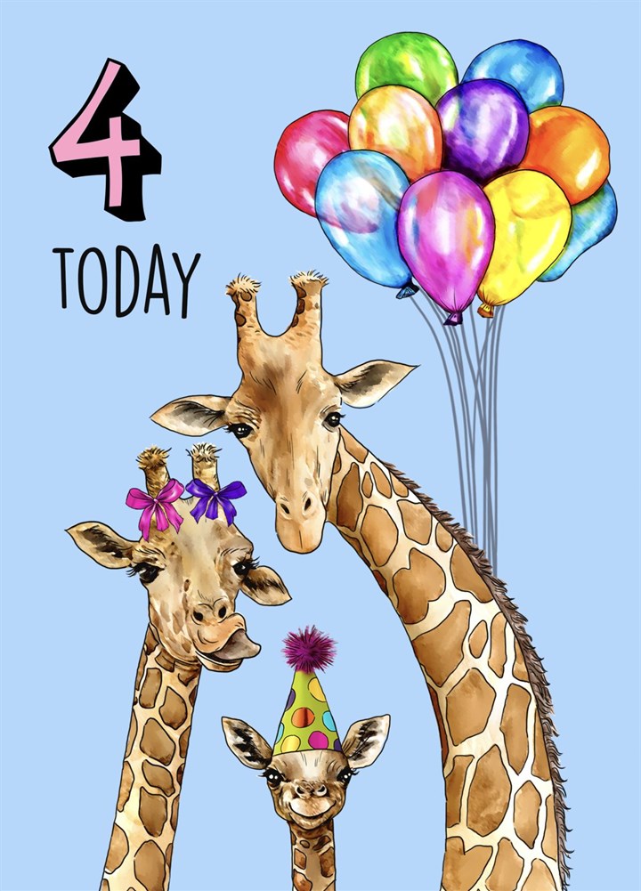 4th Birthday Cute Giraffes Card