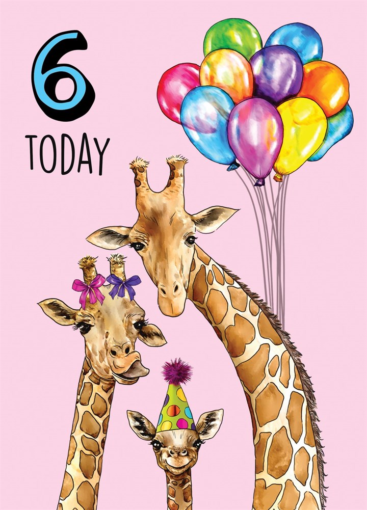 6th Birthday Cute Giraffes Card
