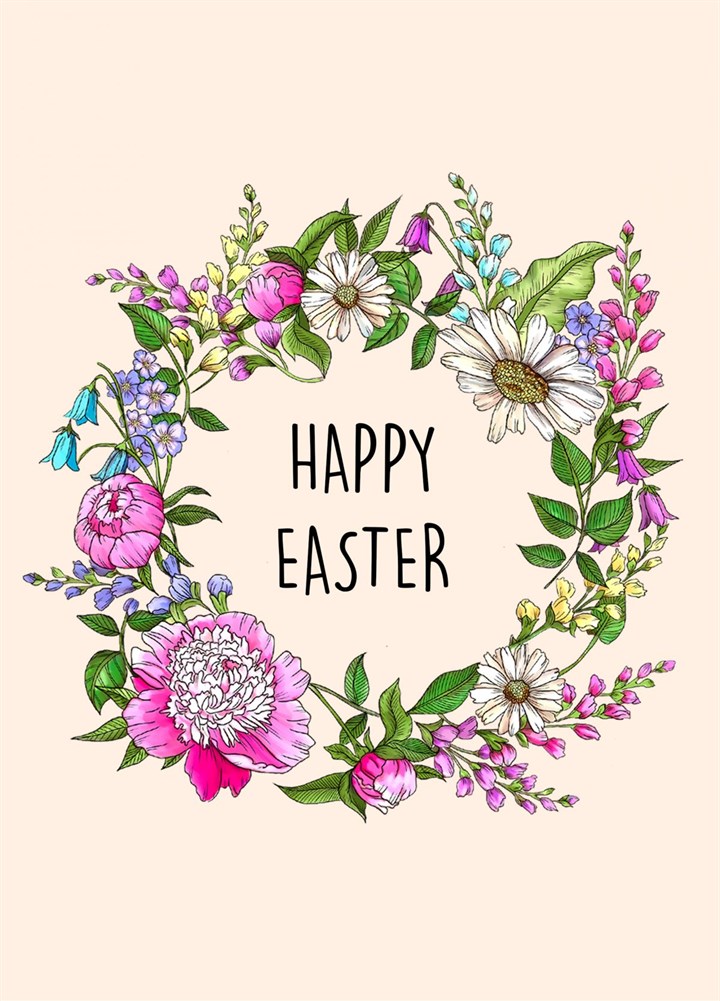 Happy Easter - Beautiful Floral Garland Design Card