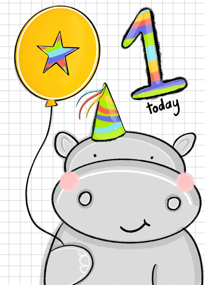 Hippo 1st Birthday Card