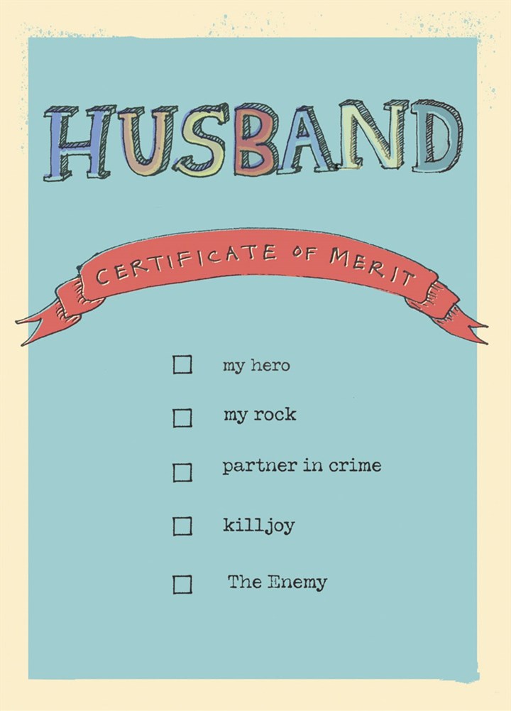 'Husband Certificate Of Merit' Greetings Card