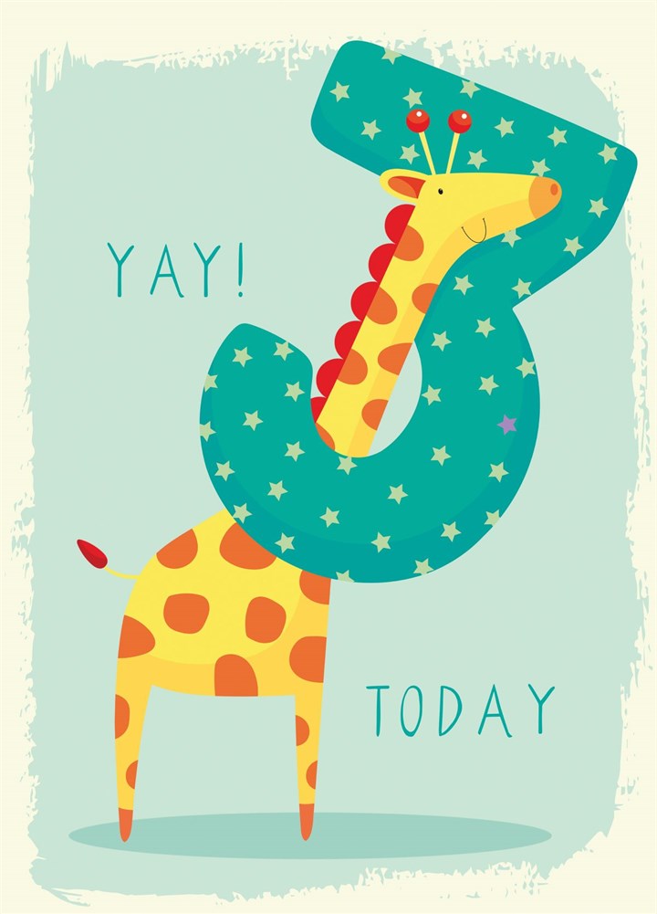3 Today Giraffe Birthday Card
