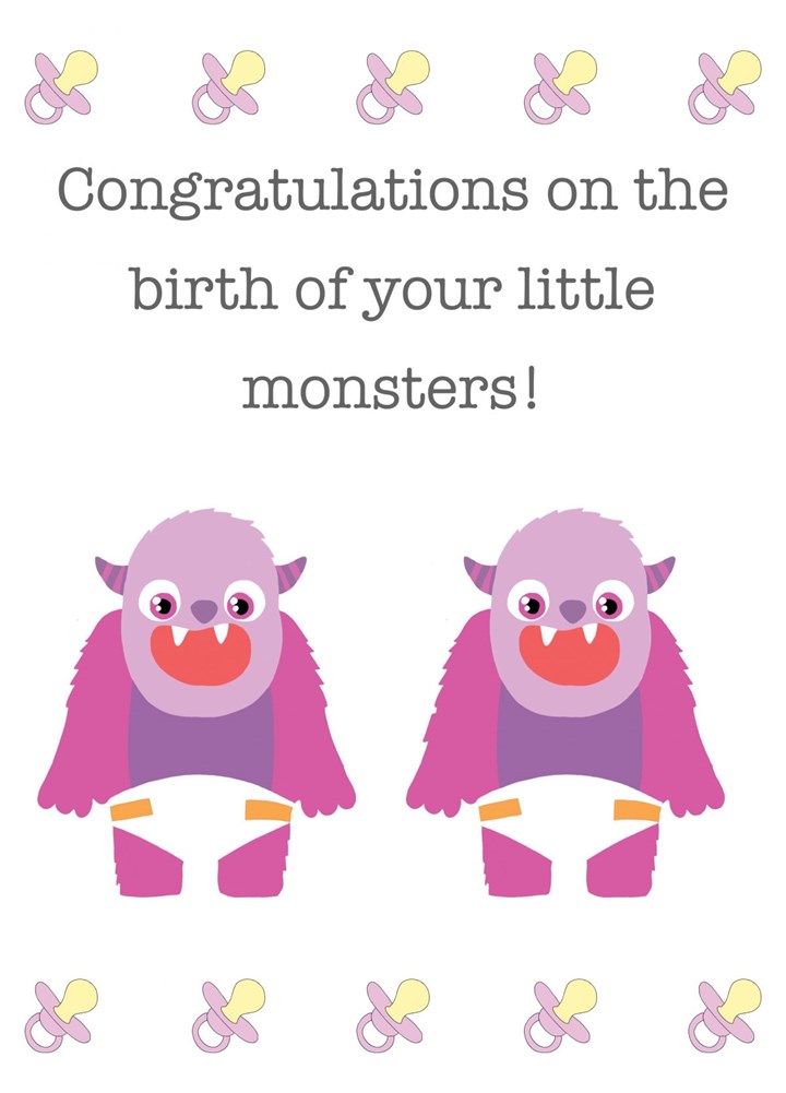 New Baby - Twin Girl Monsters Card