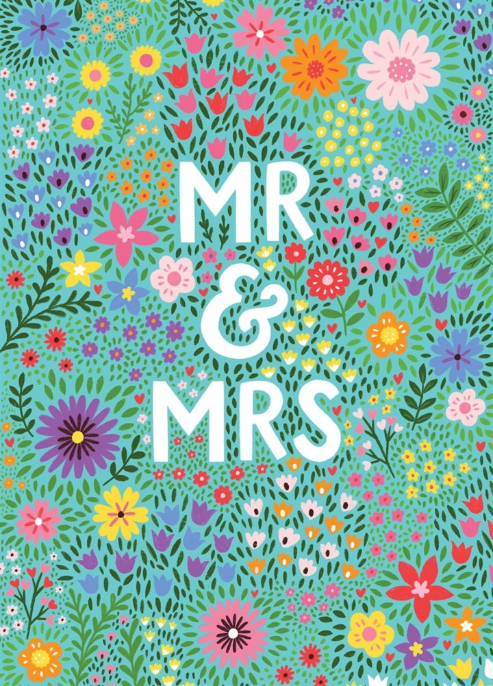 Pretty Wedding Card - Floral - Mr And Mrs
