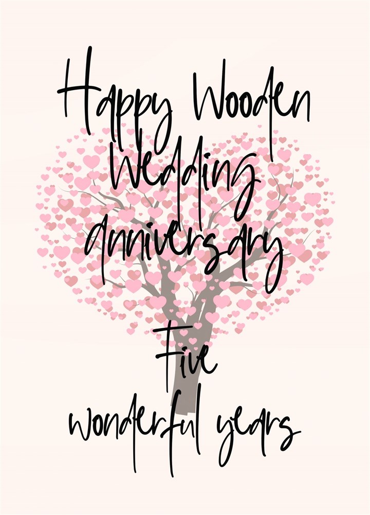 Wooden (5th) Anniversary Card - Five Wonderful Years Card