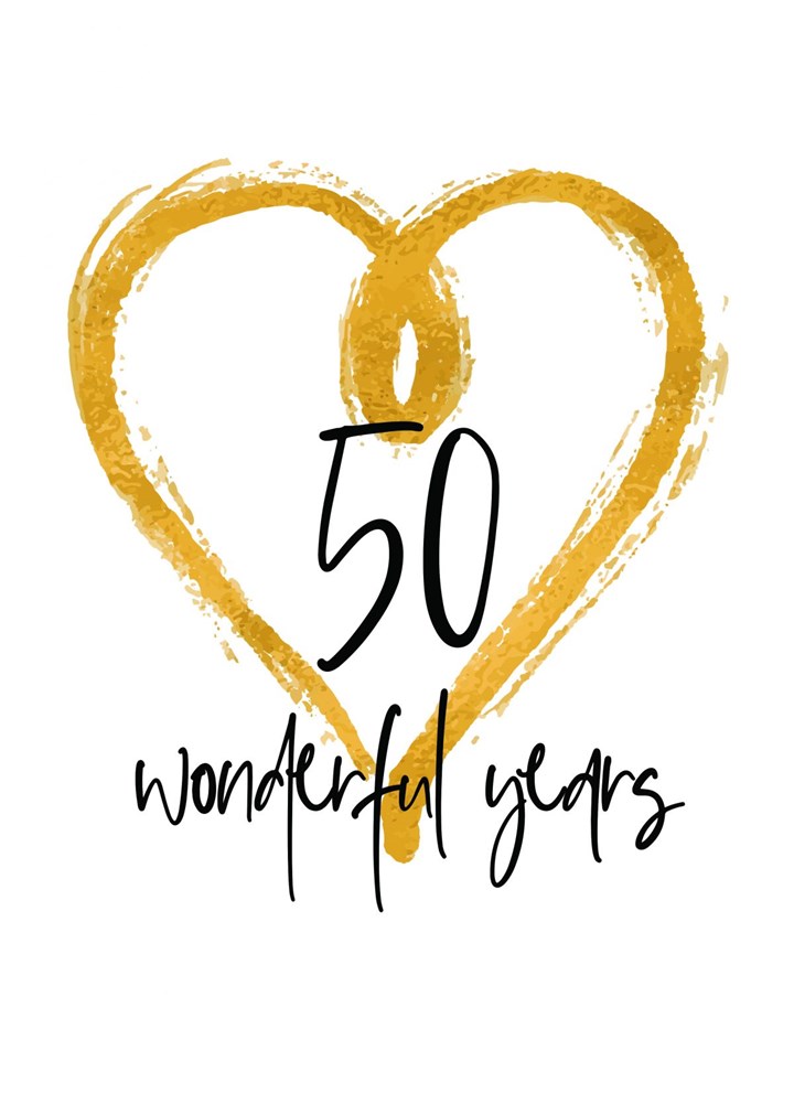 Gold (50th) Anniversary Card - 50 Wonderful Years Card