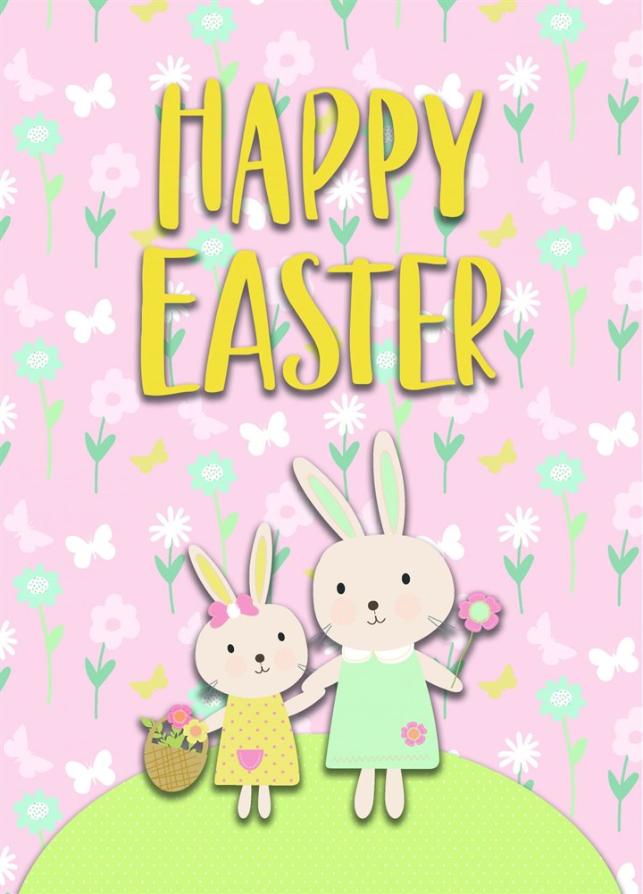 Easter Bunny Rabbits On A Hill Card