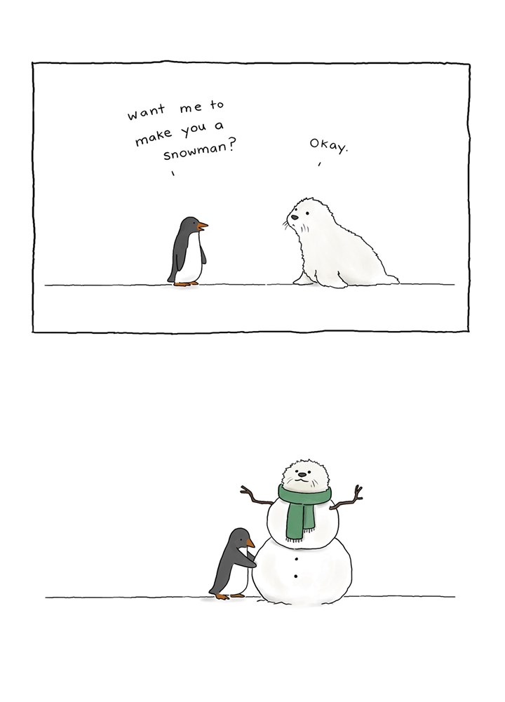 Penguins Make A Snow Man Card
