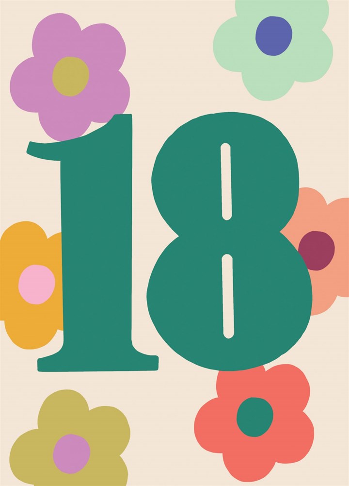 Colourful And Floral Age 18 Birthday Card