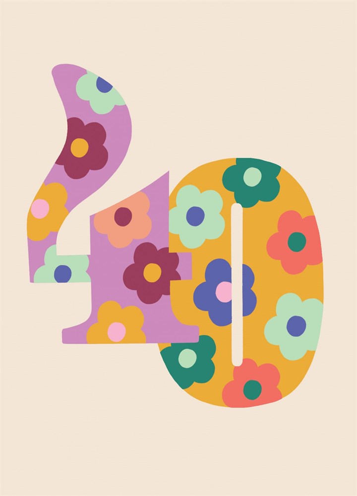 Colourful Floral Numbers Age 40 Birthday Card