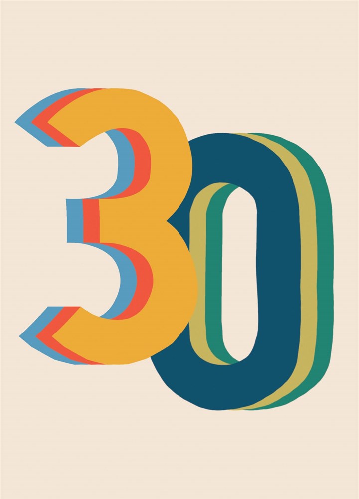 3D Colourful Age 30 Birthday Card