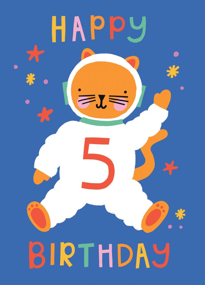 Cute Cat Astronaut Age 5 Children's Birthday Card