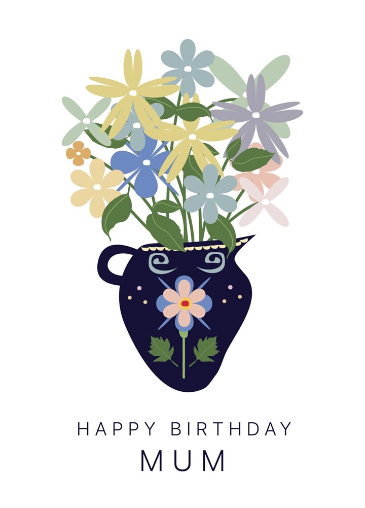Illustration Flowers Birthday Card For Mum