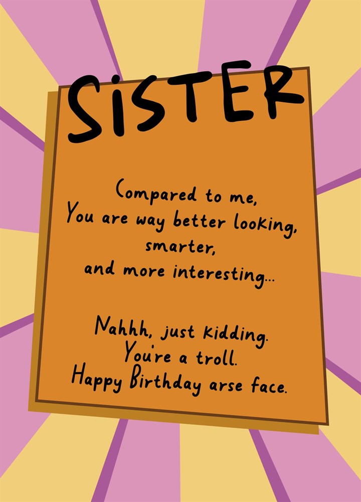 Troll Face Birthday Card For Sister