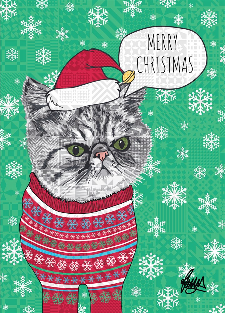 Grey Christmas Cat Card