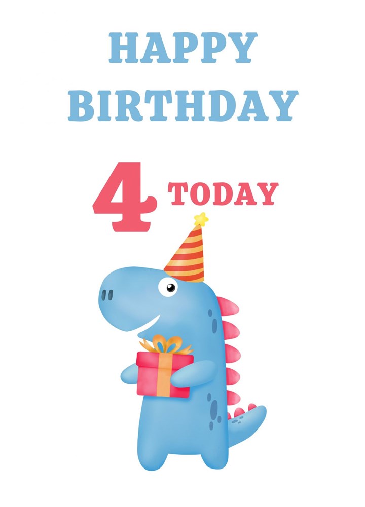 Happy Birthday - Four Today Dinosaur Card