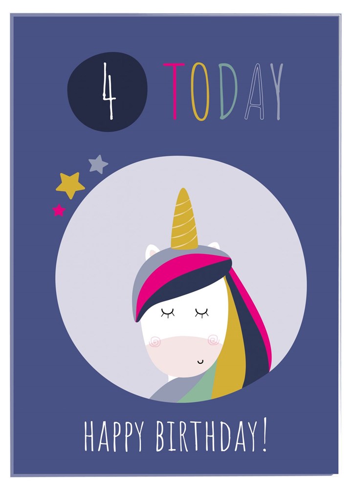 Cute 4th Birthday Unicorn Card