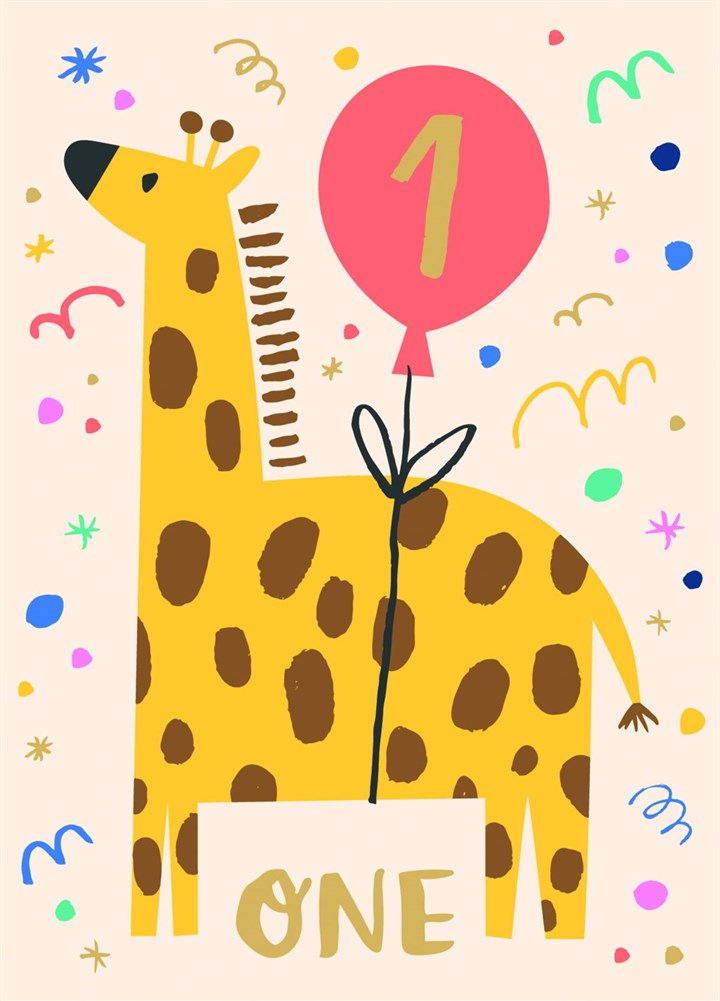 One Year Old Birthday Card - Giraffe - Animals