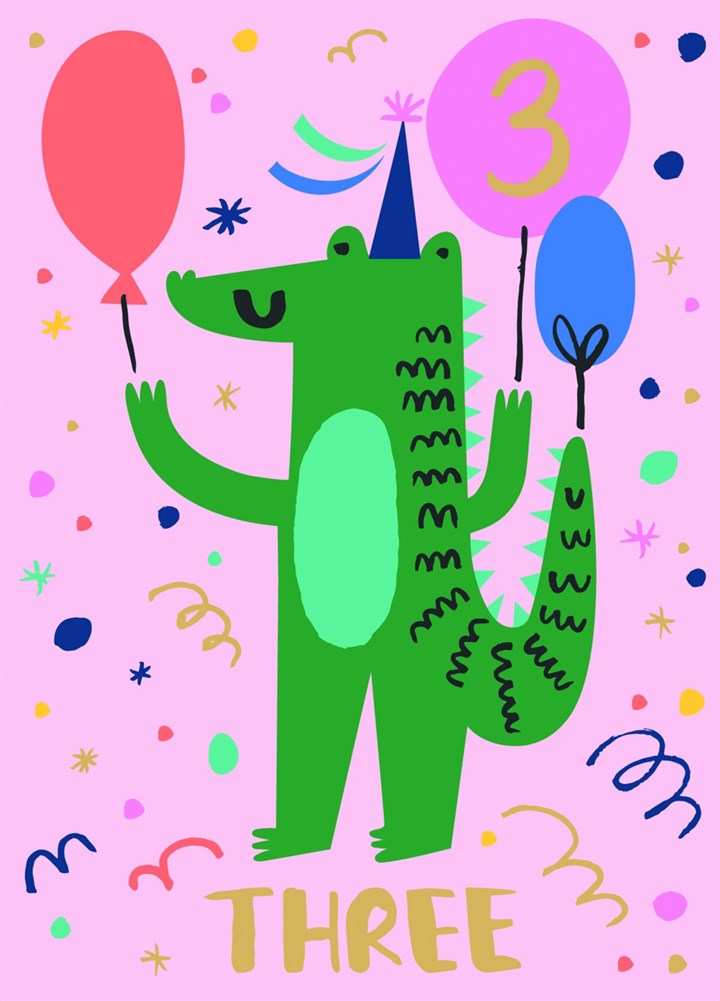 3 Years Old - Crocodile Birthday Card