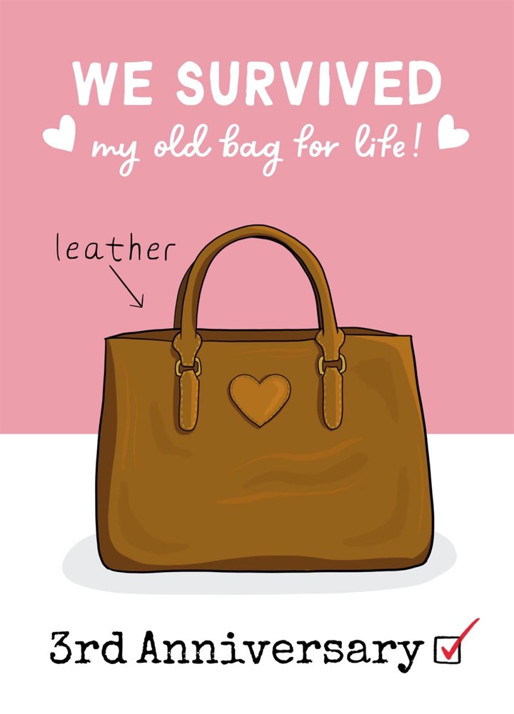 Funny 3 Year Leather Anniversary Old Bag Card