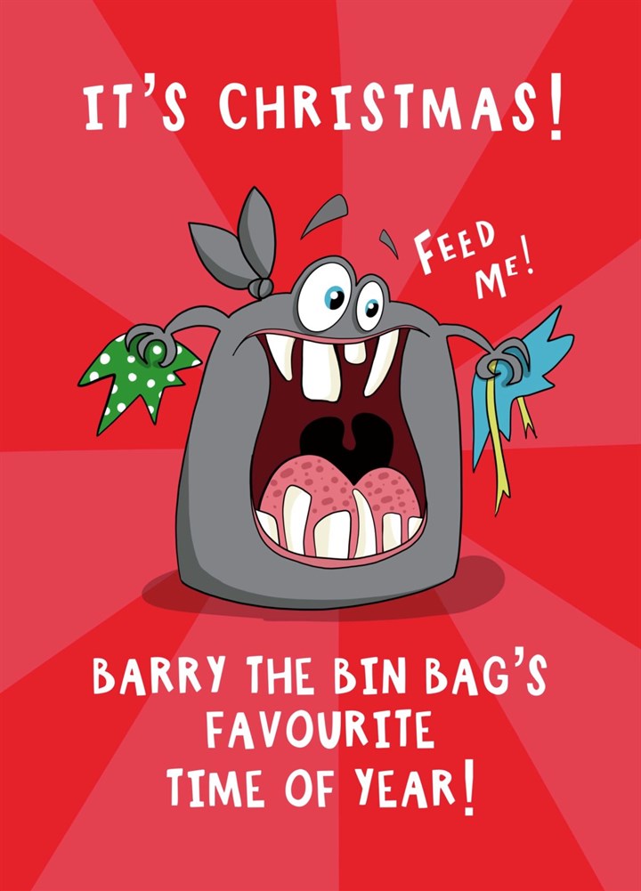 Christmas Card - Barry The Bin Bag Paper Eating Monster