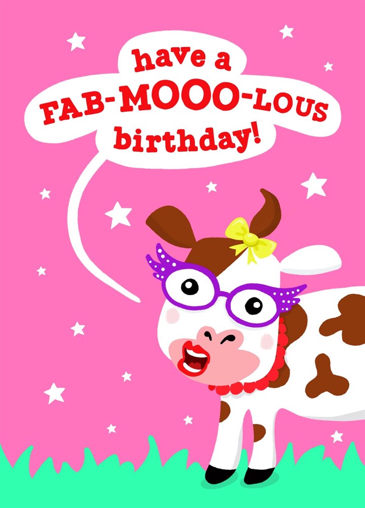 Funny Cow Fabulous “Fab Moo Lous” Birthday Card