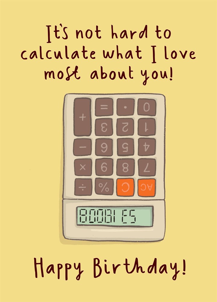 Retro Calculator Boobies Joke Birthday Card