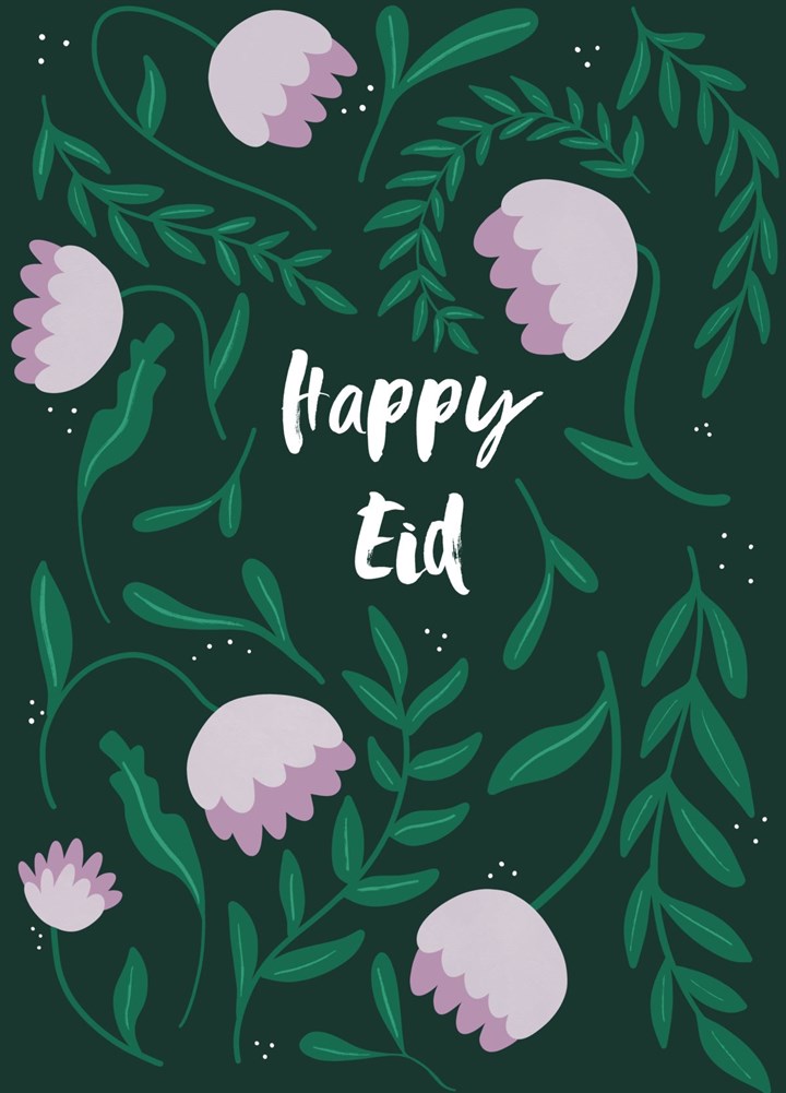 Green And Lilac Floral Happy Eid Ramadan Card