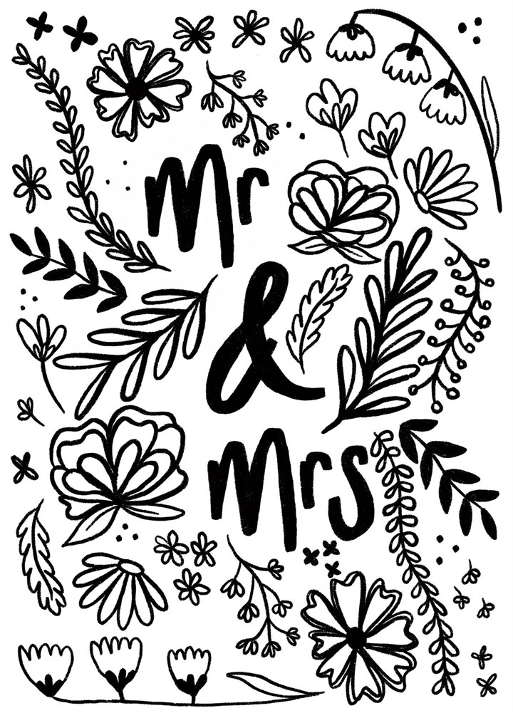 Mr And Mrs Floral Wedding Day Card