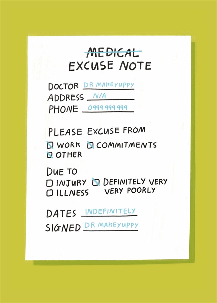 Excuse Note Card