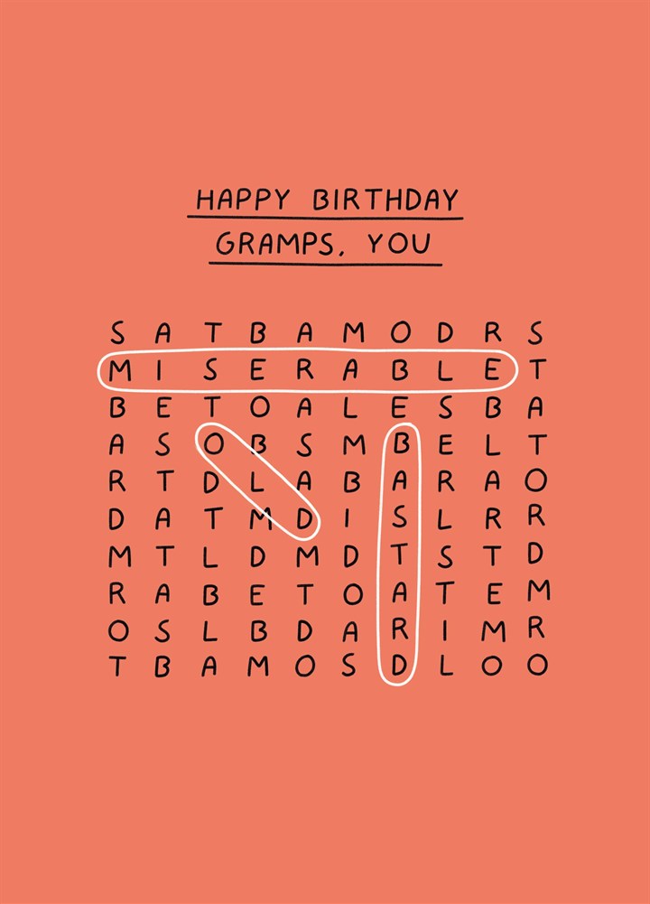 Birthday Gramps Birthday Wordsearch Card
