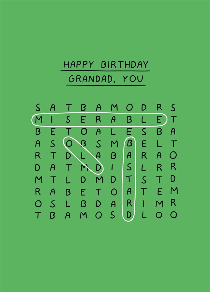 Grandad Birthday Wordsearch Card