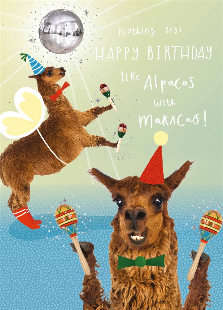 Alpacas With Maracas Birthday Card
