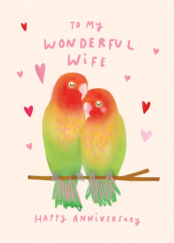 Wonderful Wife Parrots Anniversary Card