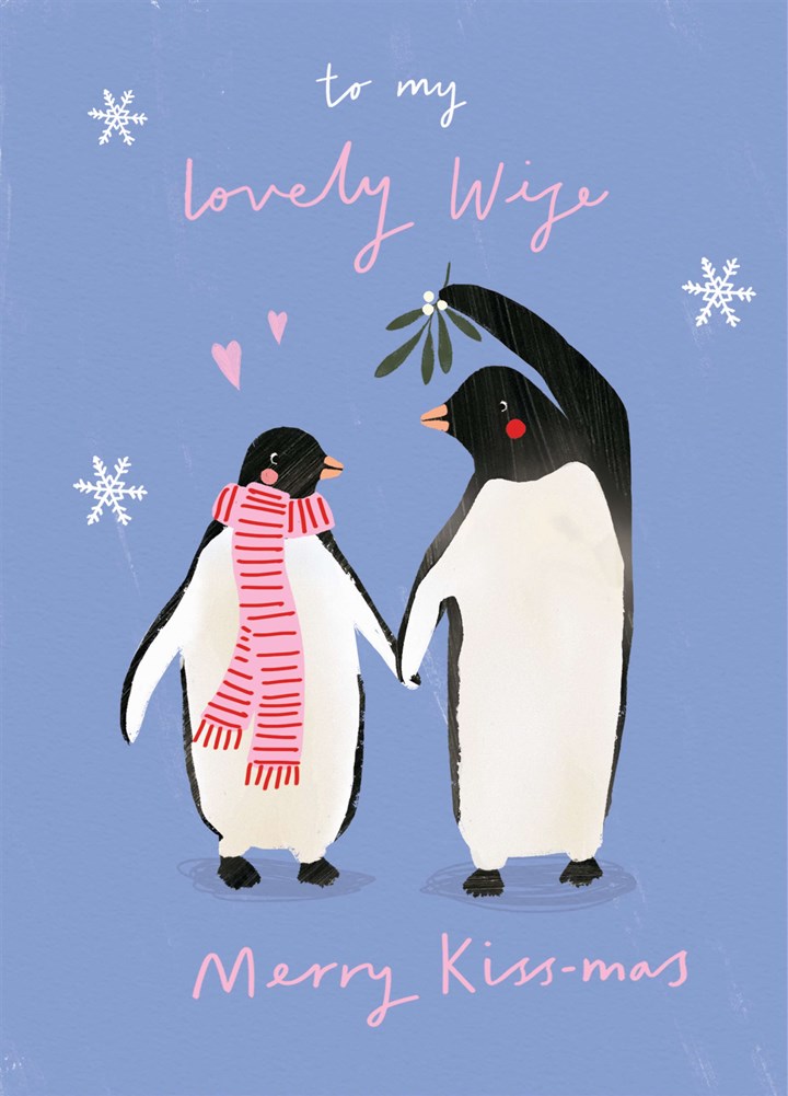 Lovely Wife Penguin Kisses Christmas Card