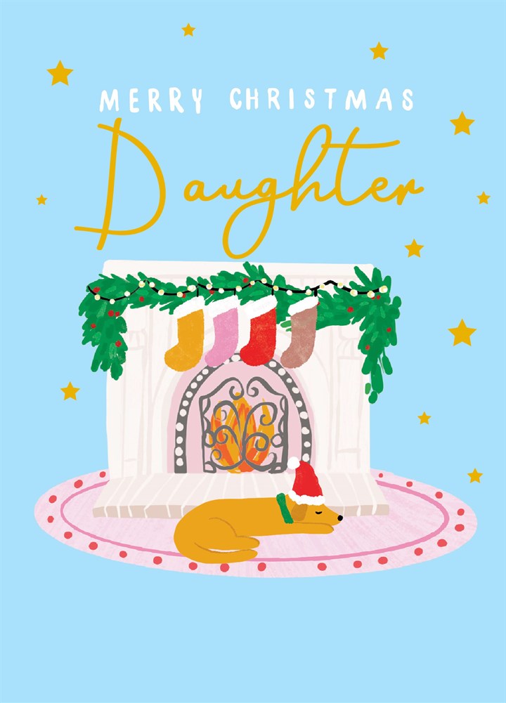 Daughter Festive Fireplace Christmas Card