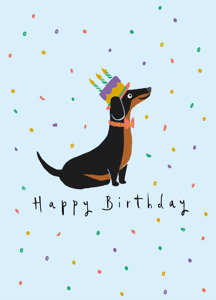 Confetti Sausage Dog Birthday Card