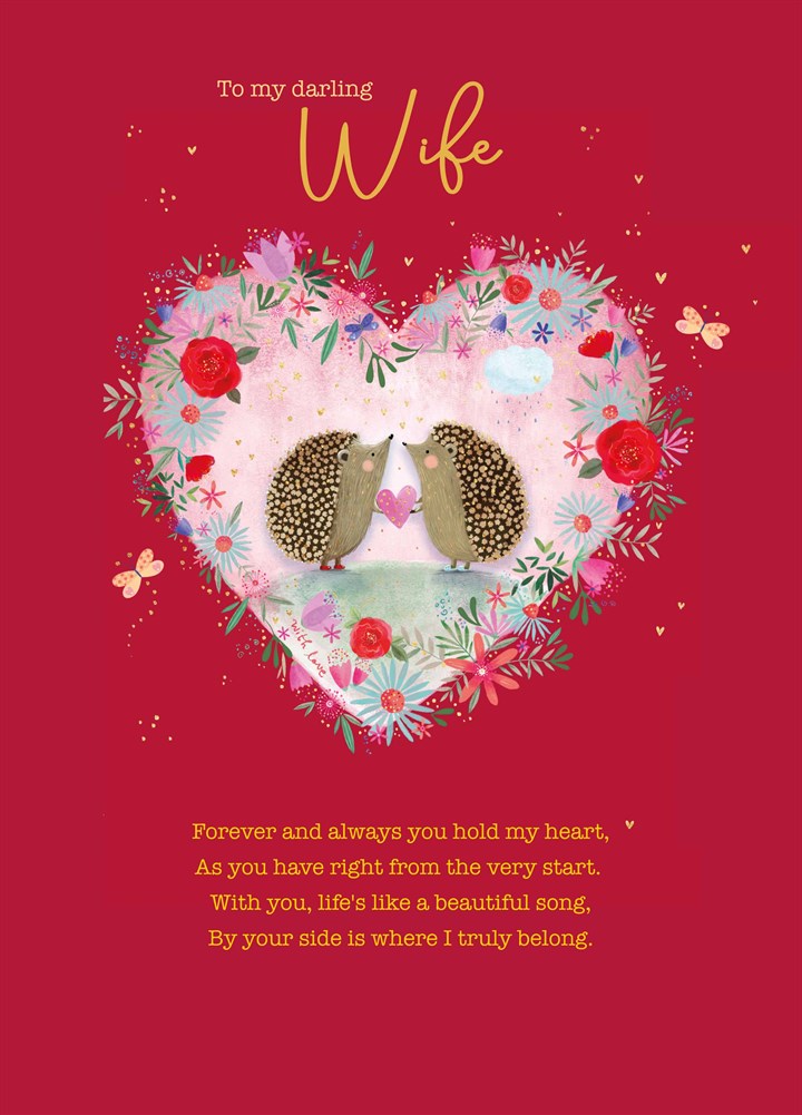 Darling Wife Hedgehogs Verse Valentine's Card