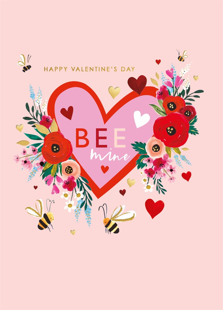 Bee Mine Floral Heart Valentine's Card