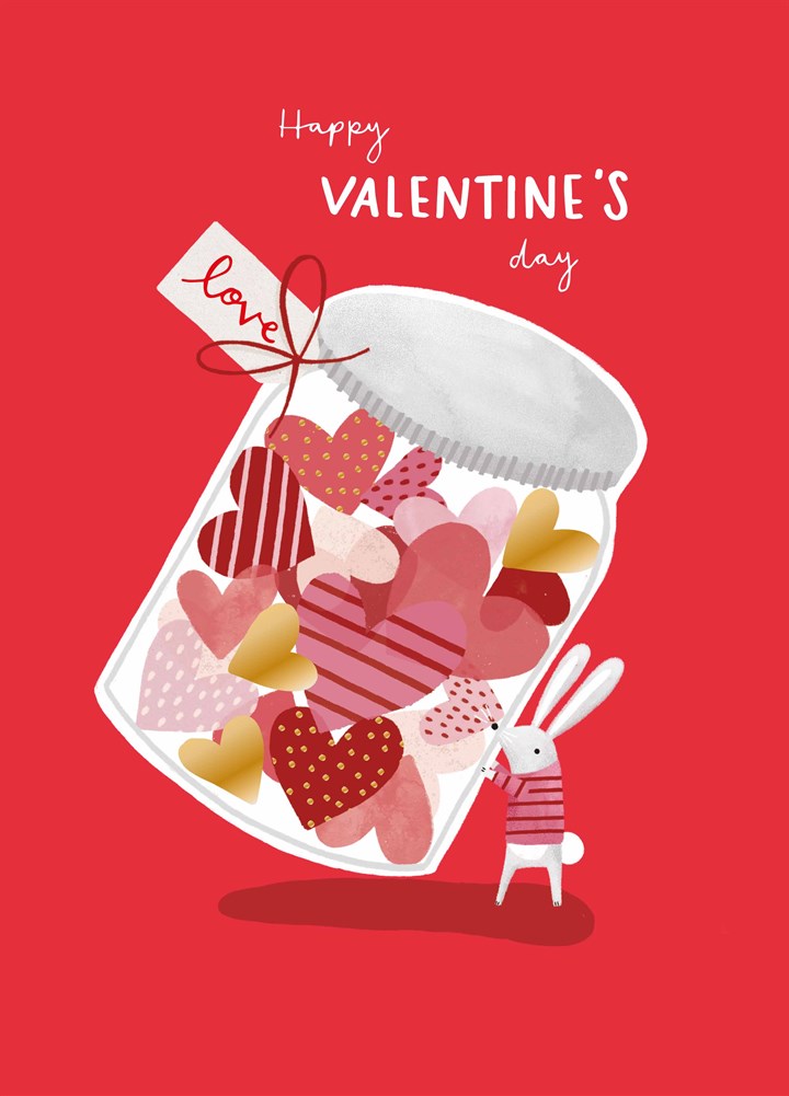 Bunny's Jar Of Hearts Valentine's Card