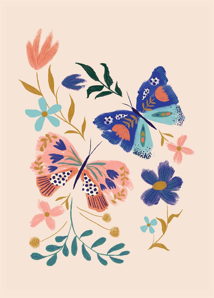 Floral Butterfly Pair Art Card