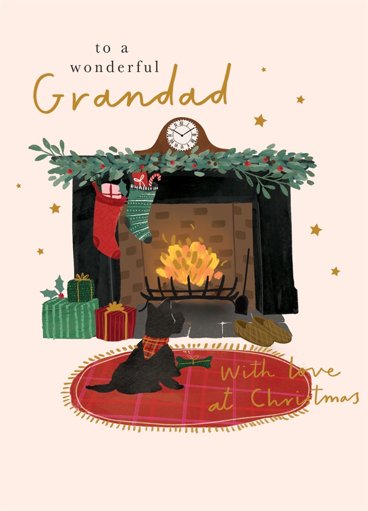 Grandad Festive Fireplace Christmas Card