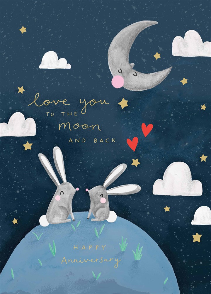 Bunnies Moon And Back Anniversary Card