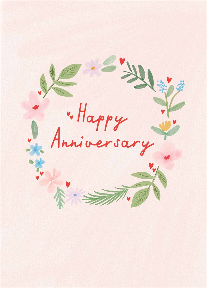 Floral Wreath Happy Anniversary Card