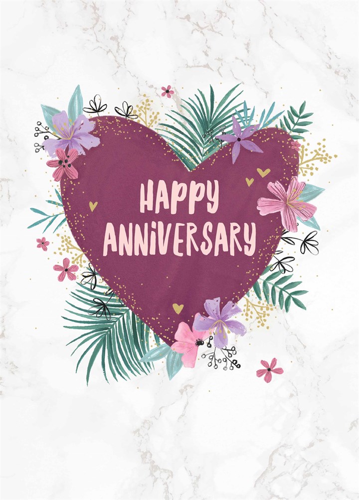 Floral Heart Happy Anniversary Card