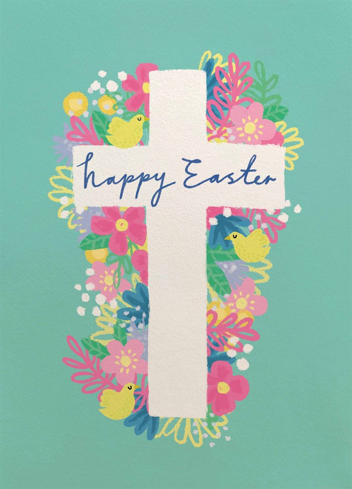 Floral Cross Happy Easter Card